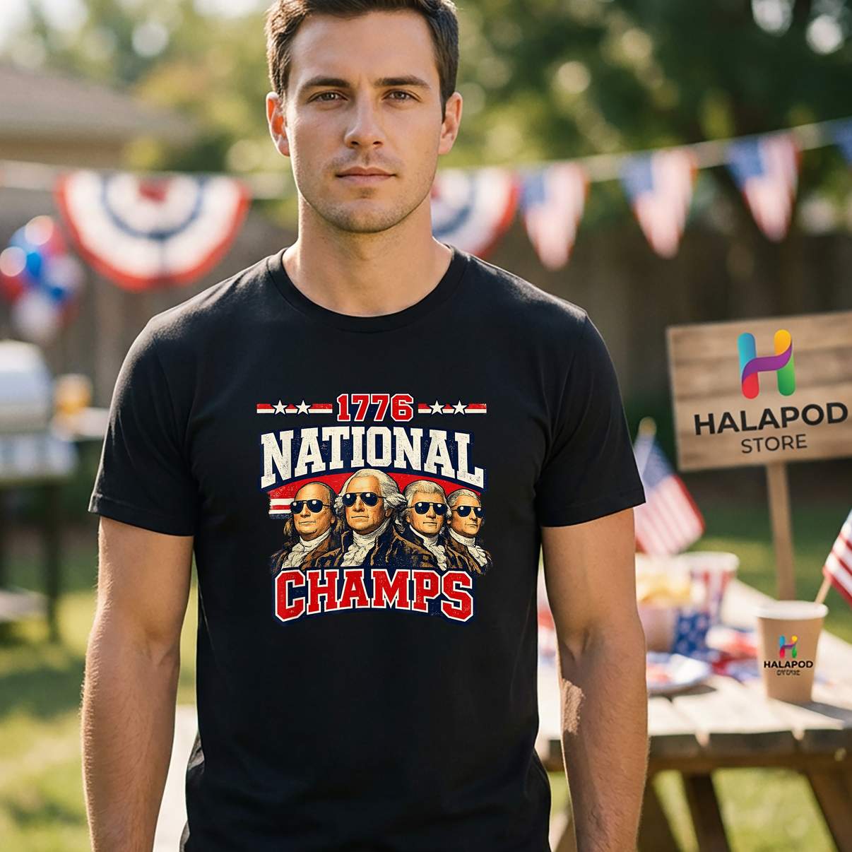1776 National Champs Patriotic Tee Shirt Funny Founding Father Graphic Men
