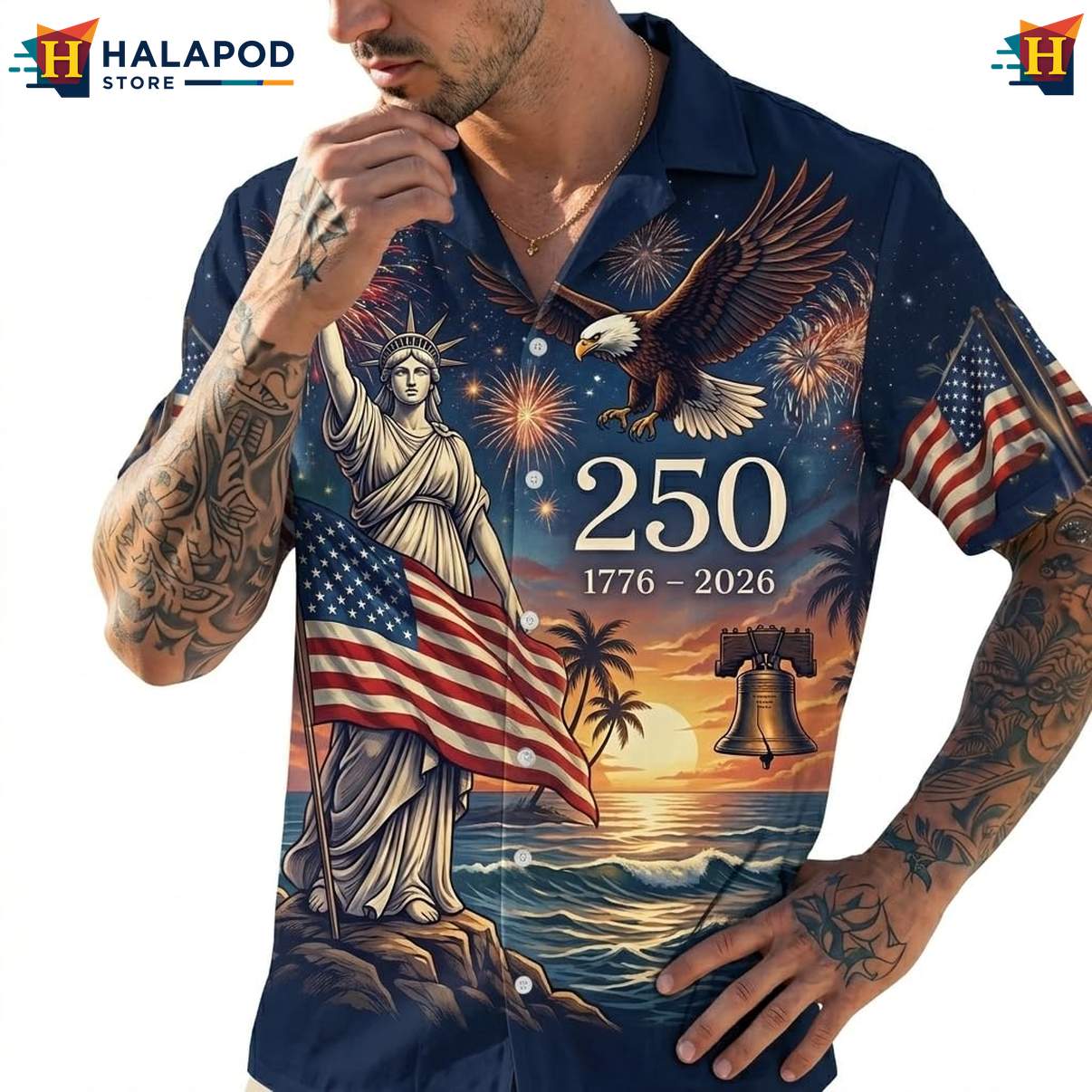 4th Of July Tropical Shirt Mens Short Sleeve Button Down Independence Day