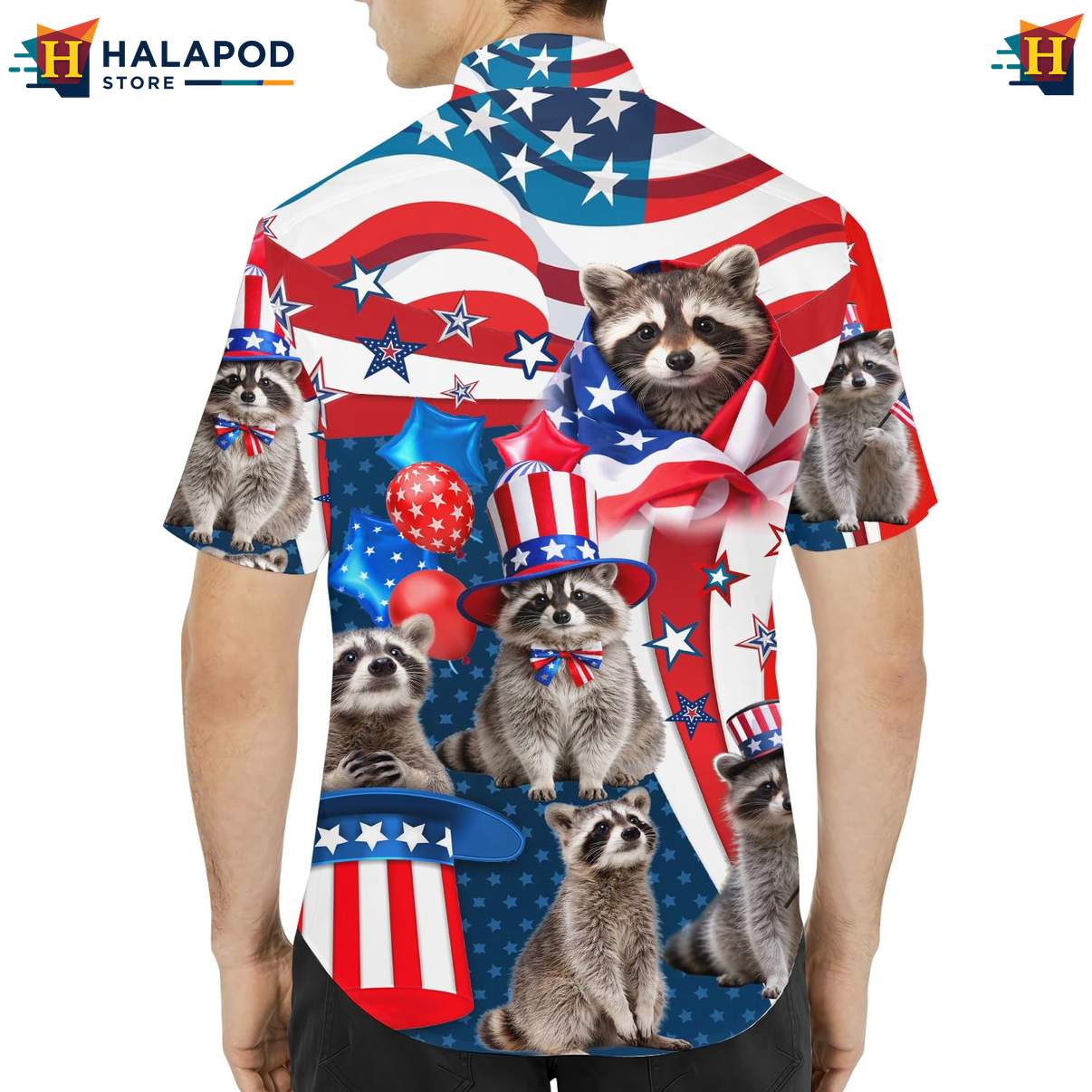 4th Of July Patriotic Raccoon Tee Shirt USA Flag Hawaiian Button Down Apparel