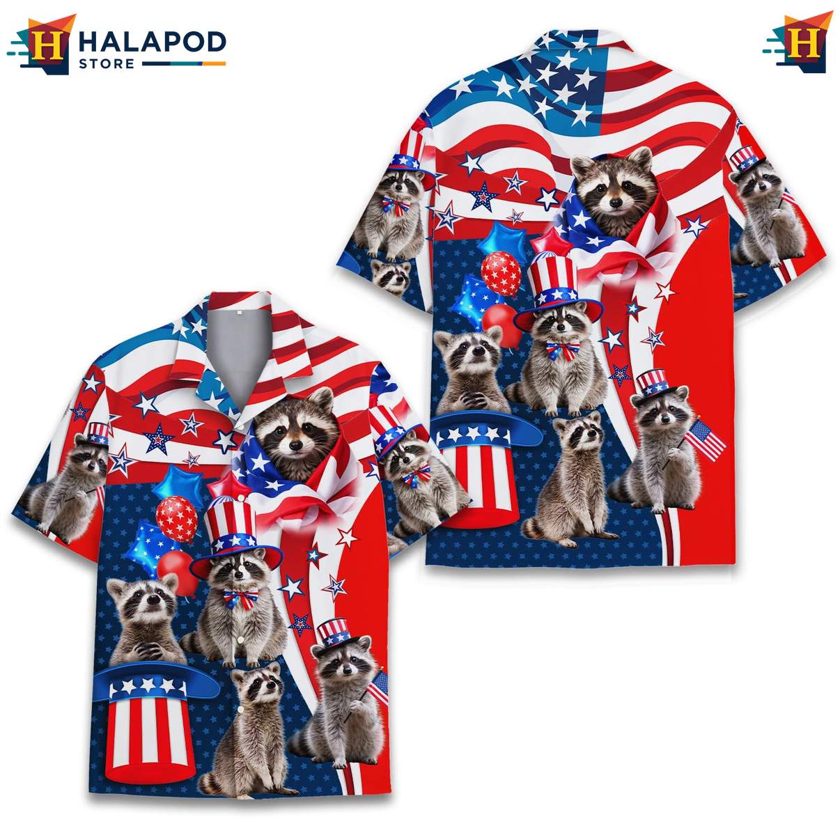 4th Of July Patriotic Raccoon TShirt USA Flag Hawaiian Button Down Apparel