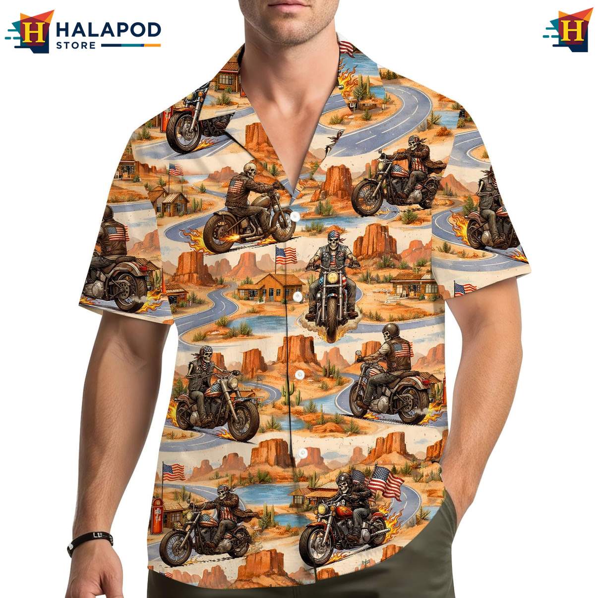 Adventurous Cat Hawaiian Shirt, Vibrant Motorbike Design For Beach Lovers