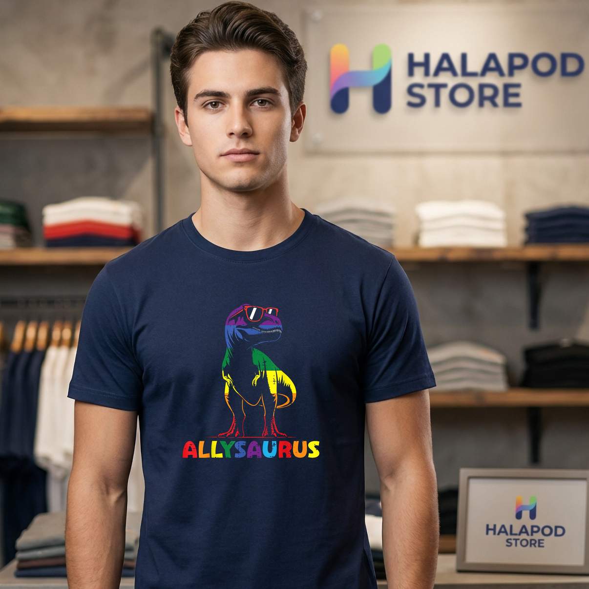 Allysaurus Dino Trex Tee Shirt Gay Pride Month LGBTQ Ally Boys Kids Graphic Mens