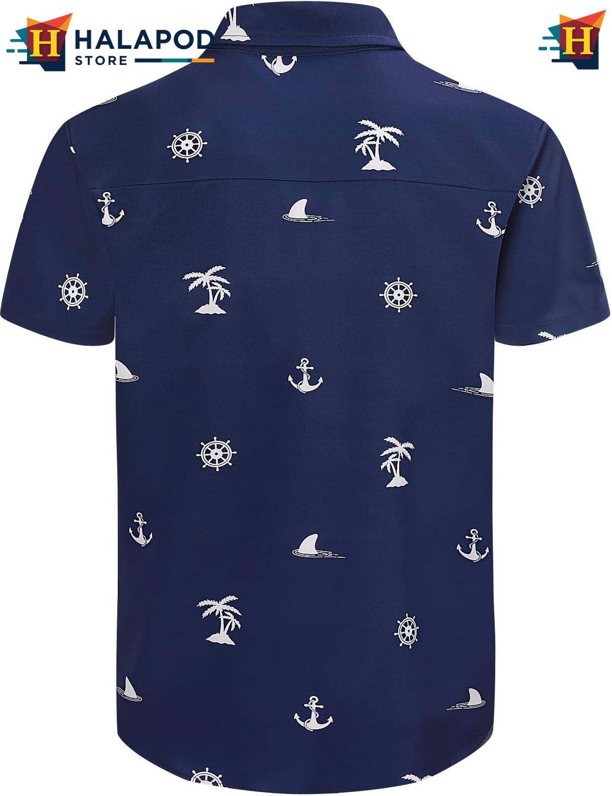Anchor Navy Aloha Shirt Mens Tropical Beach Button Down Short Sleeve