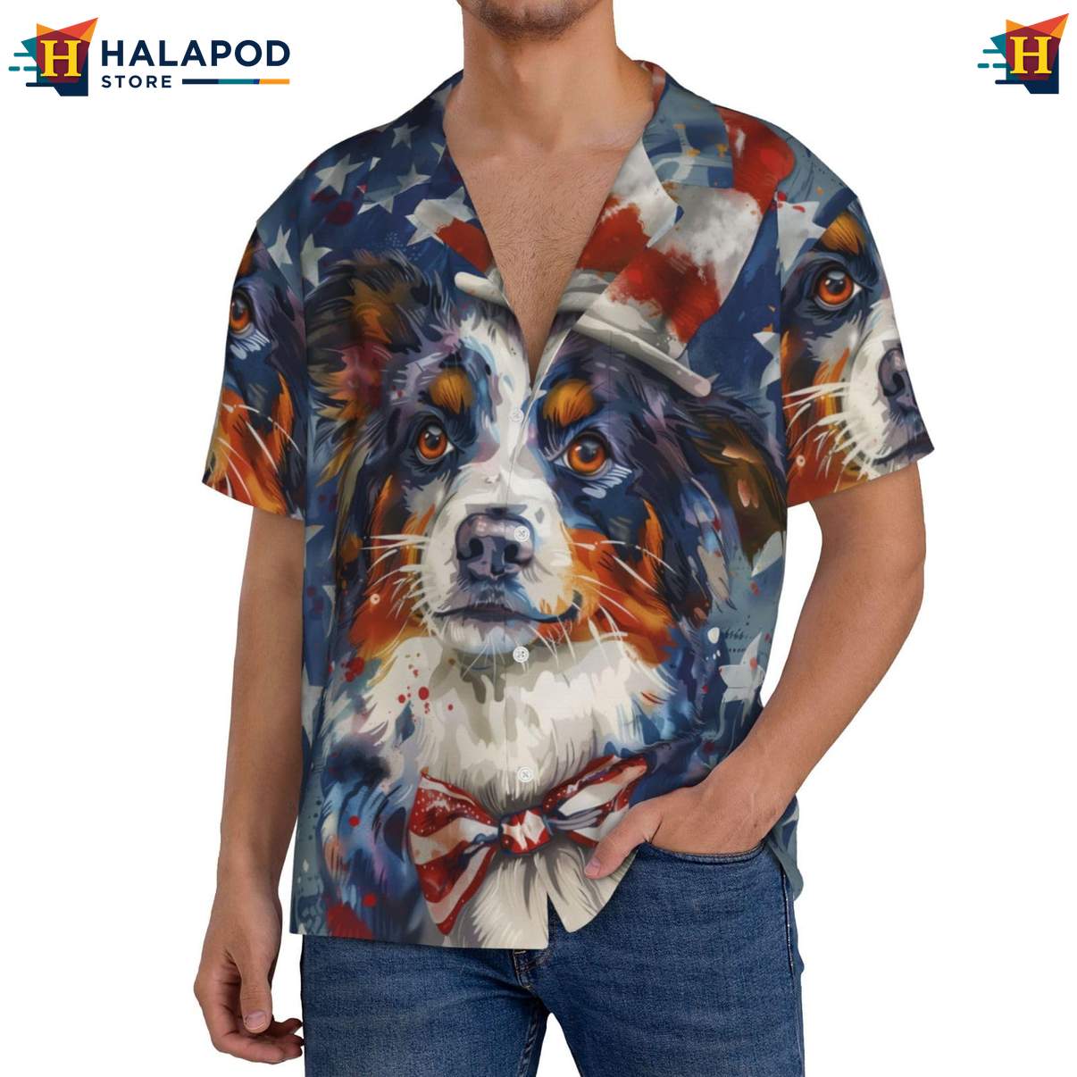 Australian Shepherd Aloha Shirt Mens Dog Pattern Summer Beach Button Down