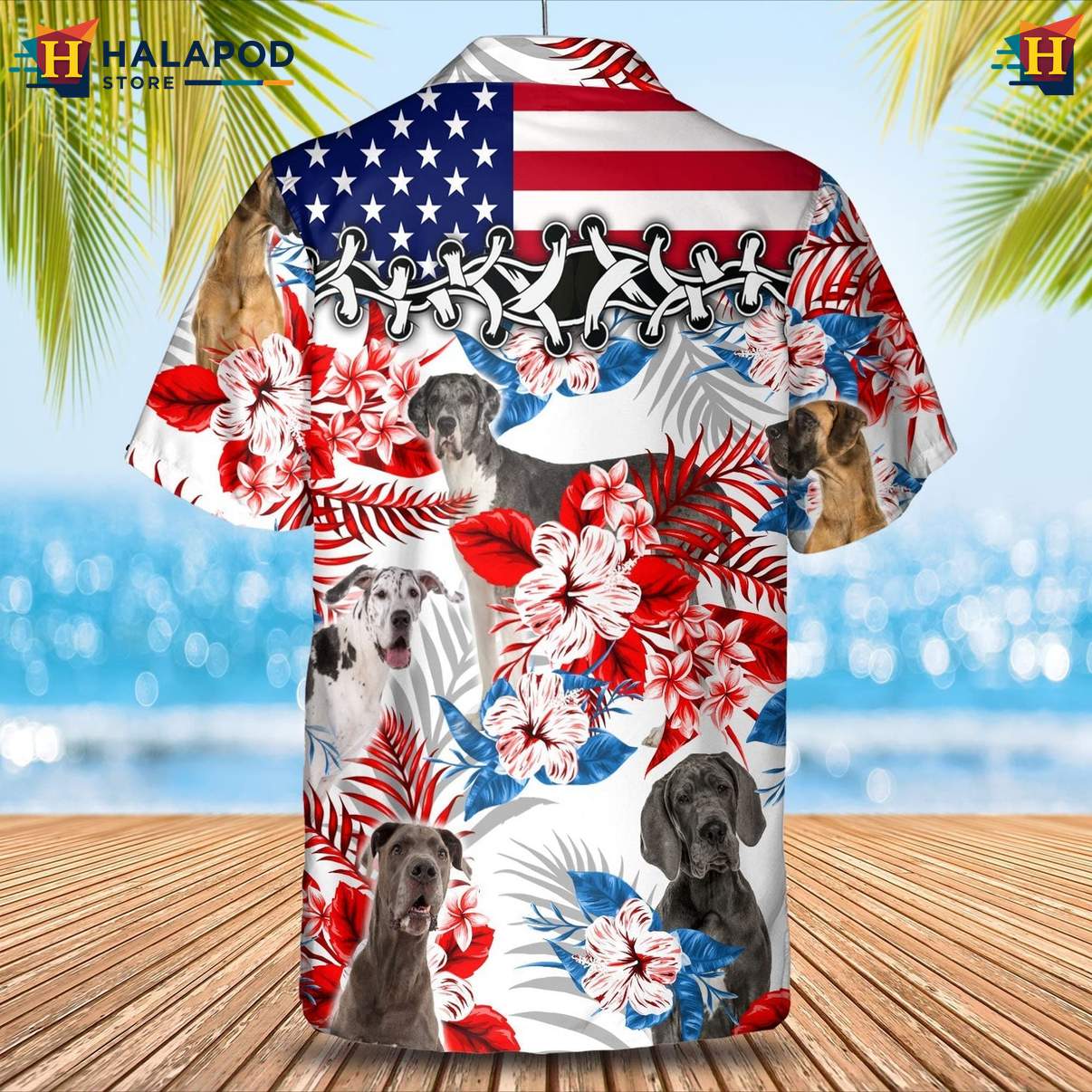 Awesome Great Dane Short-sleeve button-up shirt Tropical Leaf Aloha Button Down For Men