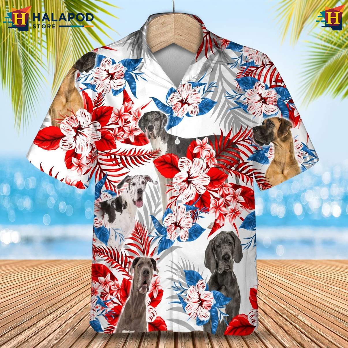 Awesome Great Dane Tropical Shirt Tropical Leaf Aloha Button Down For Men