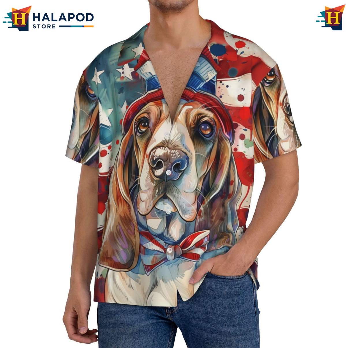 Basset Hound Aloha Shirt Mens Dog Pattern Summer Casual Beach Button Down
