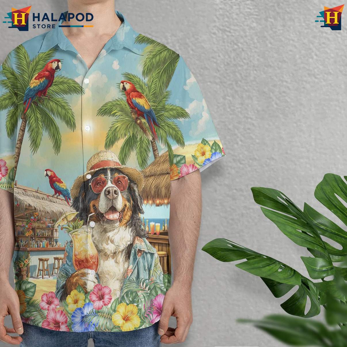 Bernese Mountain Dog Aloha Shirt Funny Pattern Mens Summer Beach Clothing