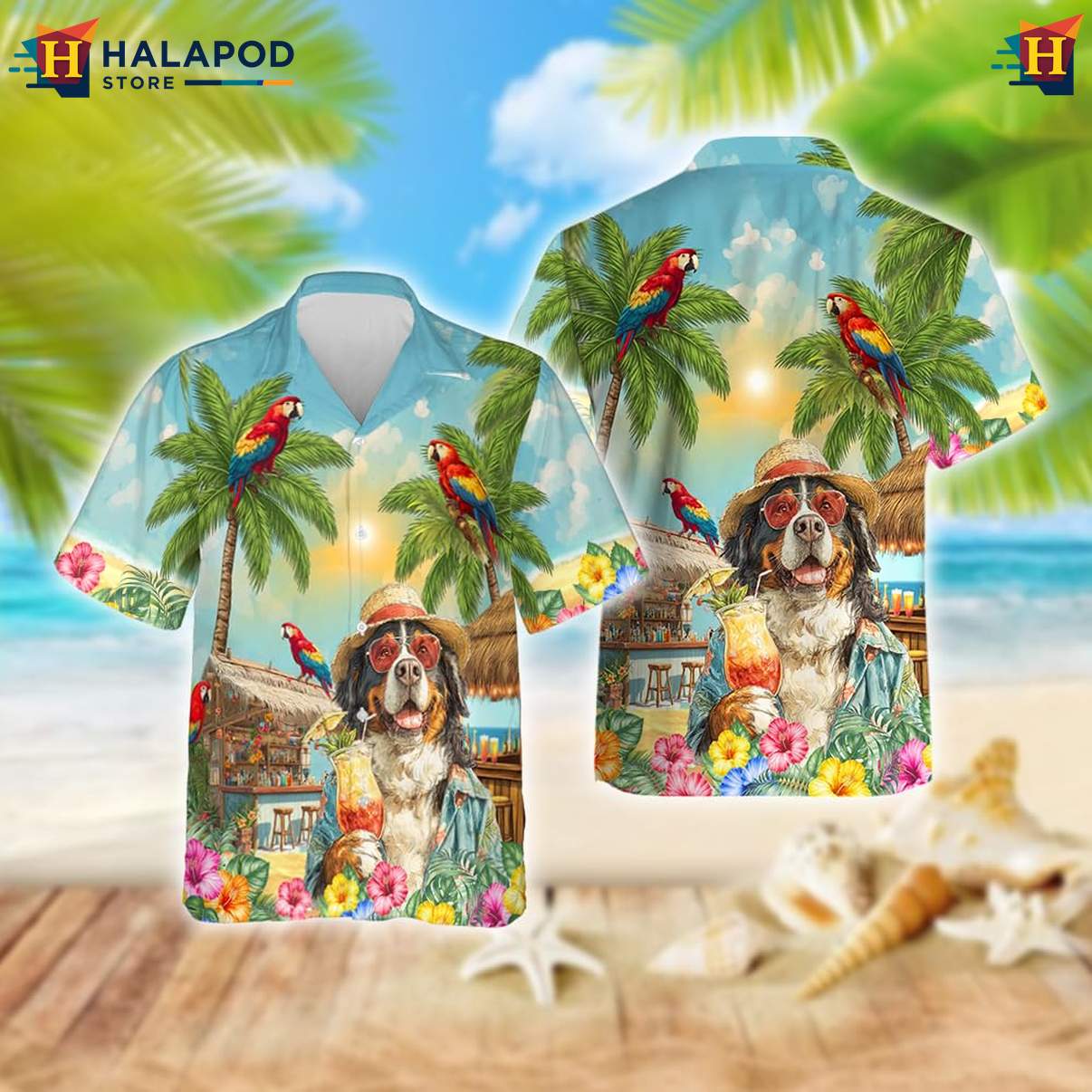 Bernese Mountain Dog Tropical Shirt Funny Pattern Mens Summer Beach Clothing