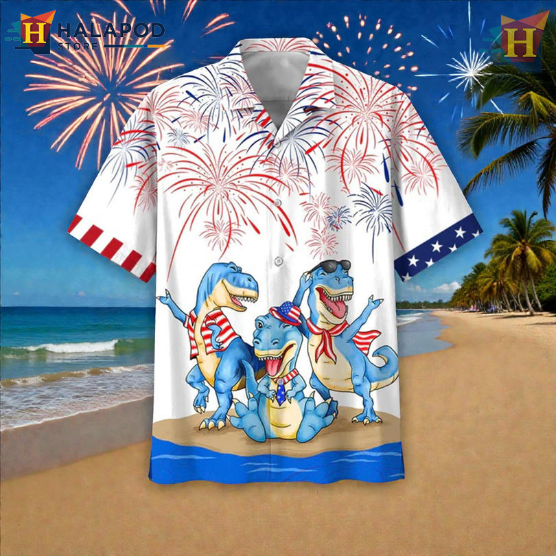 Best Hawaiian Shirt for a Patriotic Dinosaur Look on the 4th of July