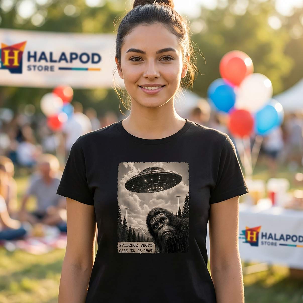 Bigfoot Alien UFO Evidence TShirt Funny Vintage Photo Graphic For Mens