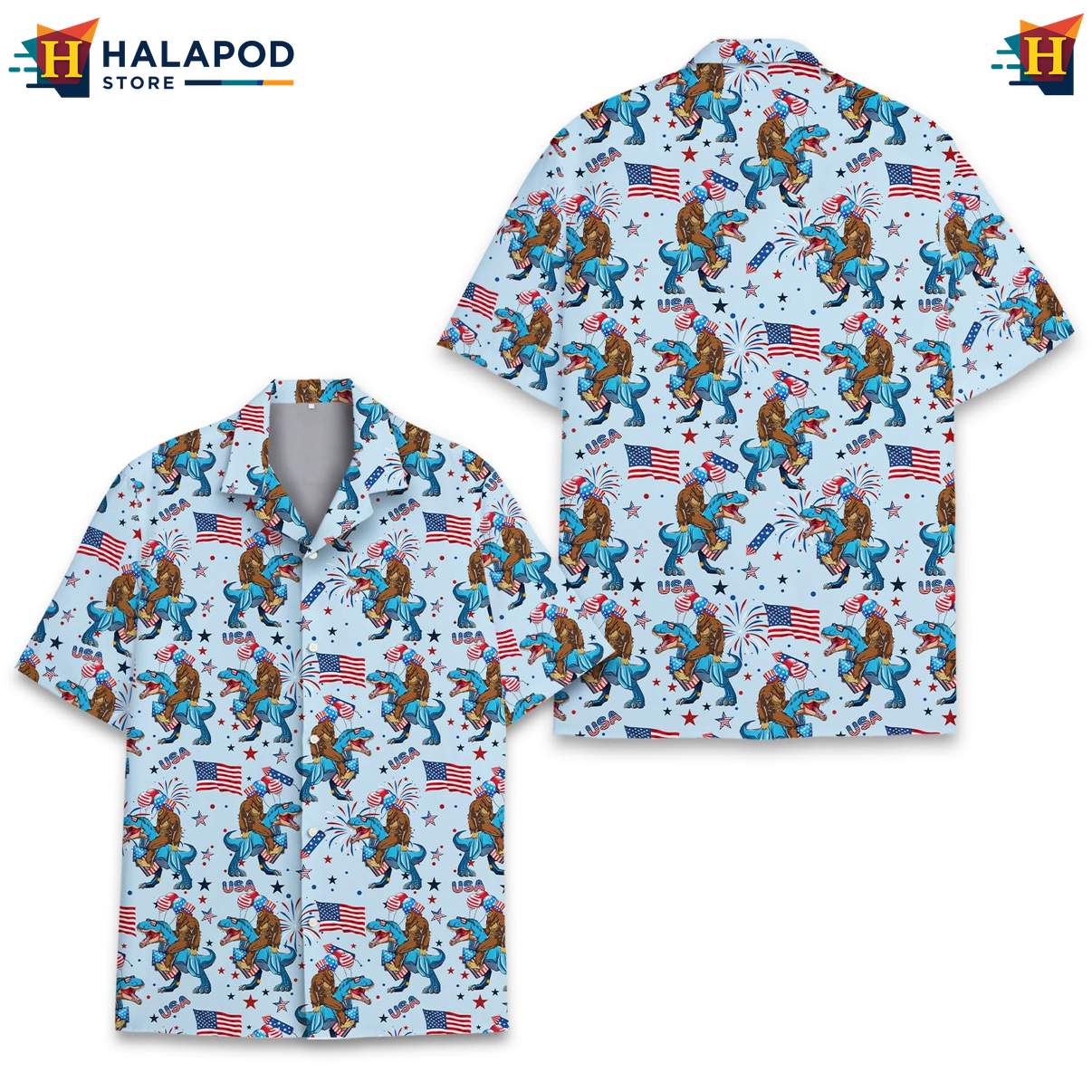 Bigfoot Patriotic Tropical Shirt For Men, Usa Flag 4th Of July Button Down Shirt