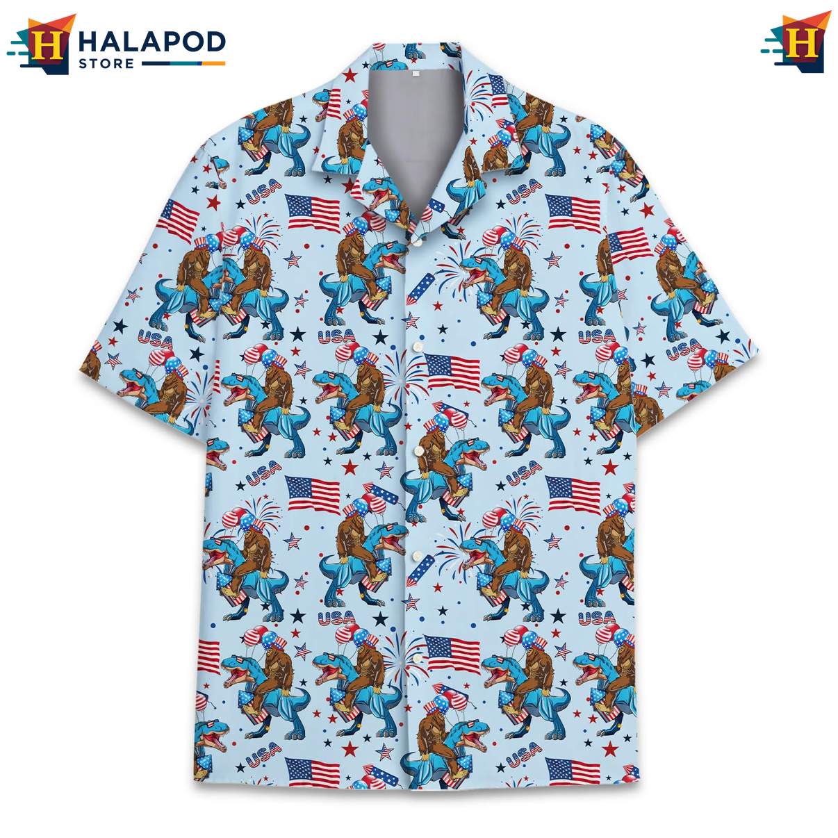 Bigfoot Patriotic Aloha Shirt For Men, Usa Flag 4th Of July Button Down Shirt