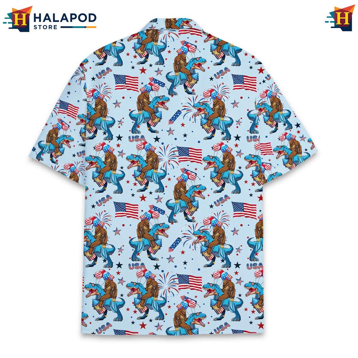 Bigfoot Patriotic Short-sleeve button-up shirt For Men, Usa Flag 4th Of July Button Down Shirt