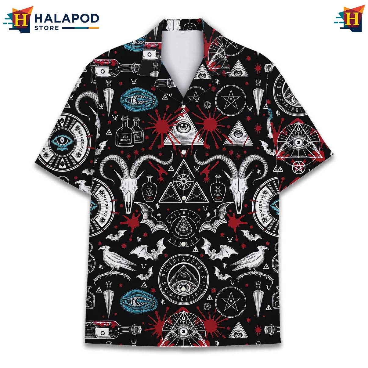 Black Gothic Funny Hawaiian Shirt Alien UFO Short Sleeve Button Down Tops