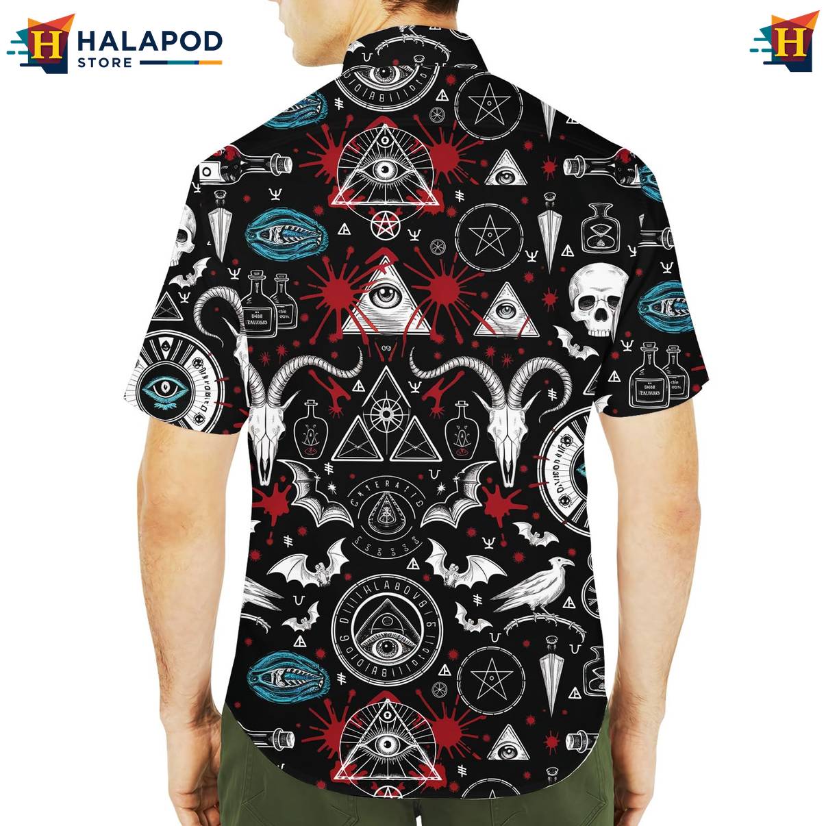 Black Gothic Funny Short-sleeve button-up shirt Alien UFO Short Sleeve Button Down Tops