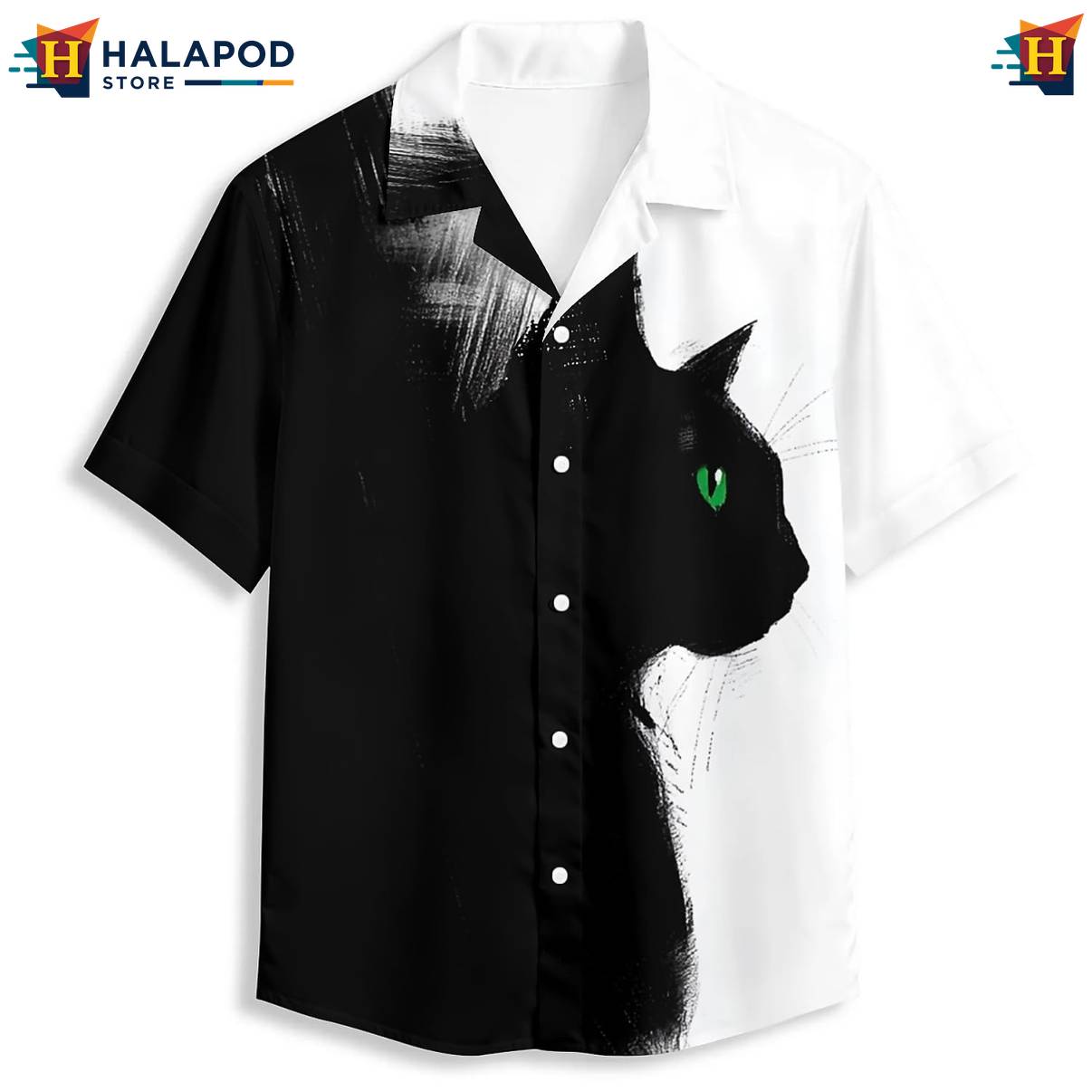 Black White Cat Hawaiian Shirt Mens Short Sleeve Floral Button Down Mens