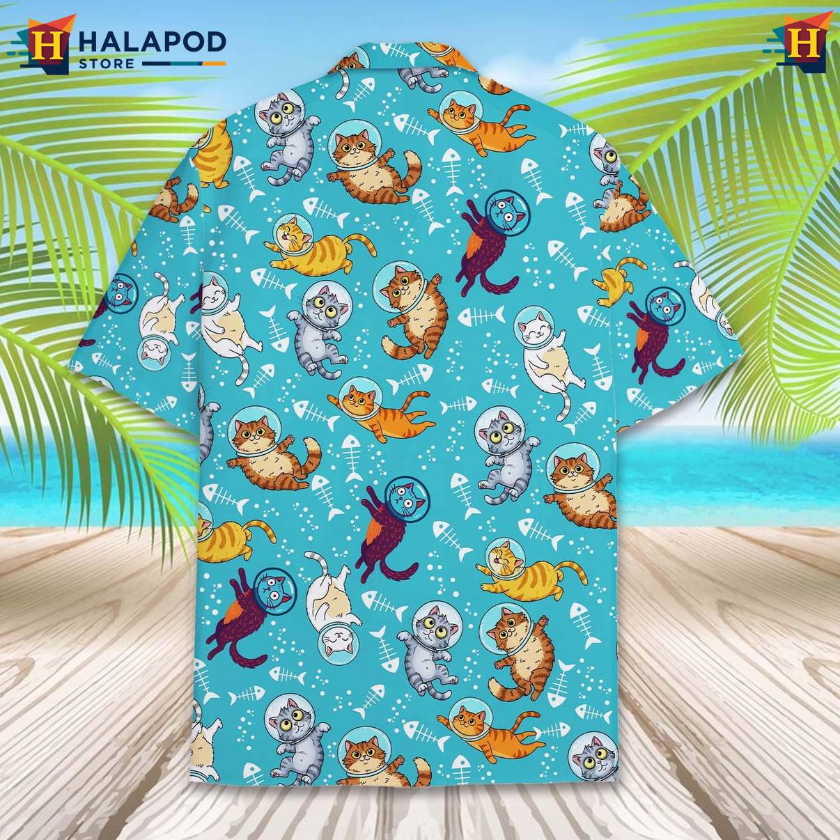 Blue Cat Funny Retro Short-sleeve button-up shirt Alien UFO Short Sleeve Button Down Tops