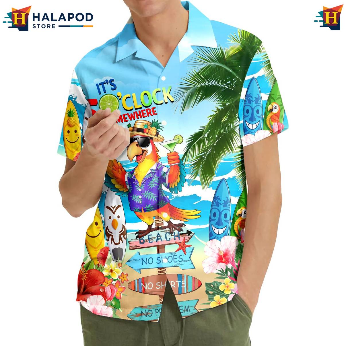 Blue Parrot Funny Short-sleeve button-up shirt Alien UFO Short Sleeve Button Down Outfits