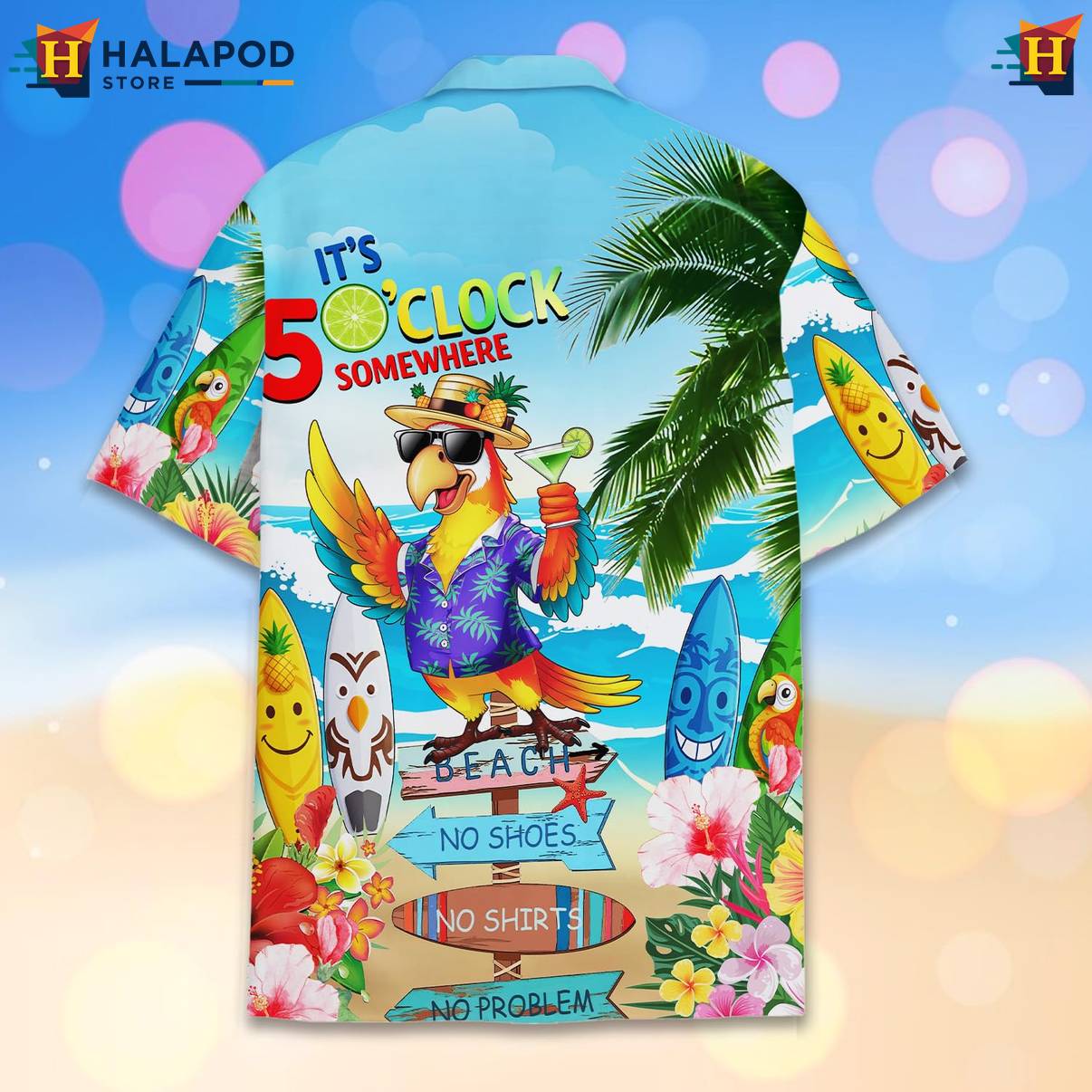 Blue Parrot Funny Tropical Shirt Alien UFO Short Sleeve Button Down Outfits