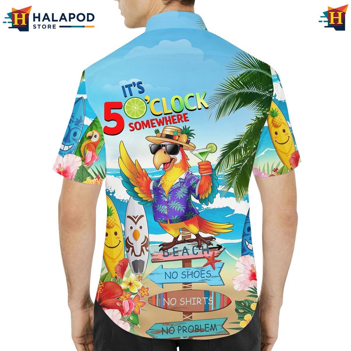Blue Parrot Funny Short-sleeve button-up shirt Alien UFO Short Sleeve Button Down Outfits