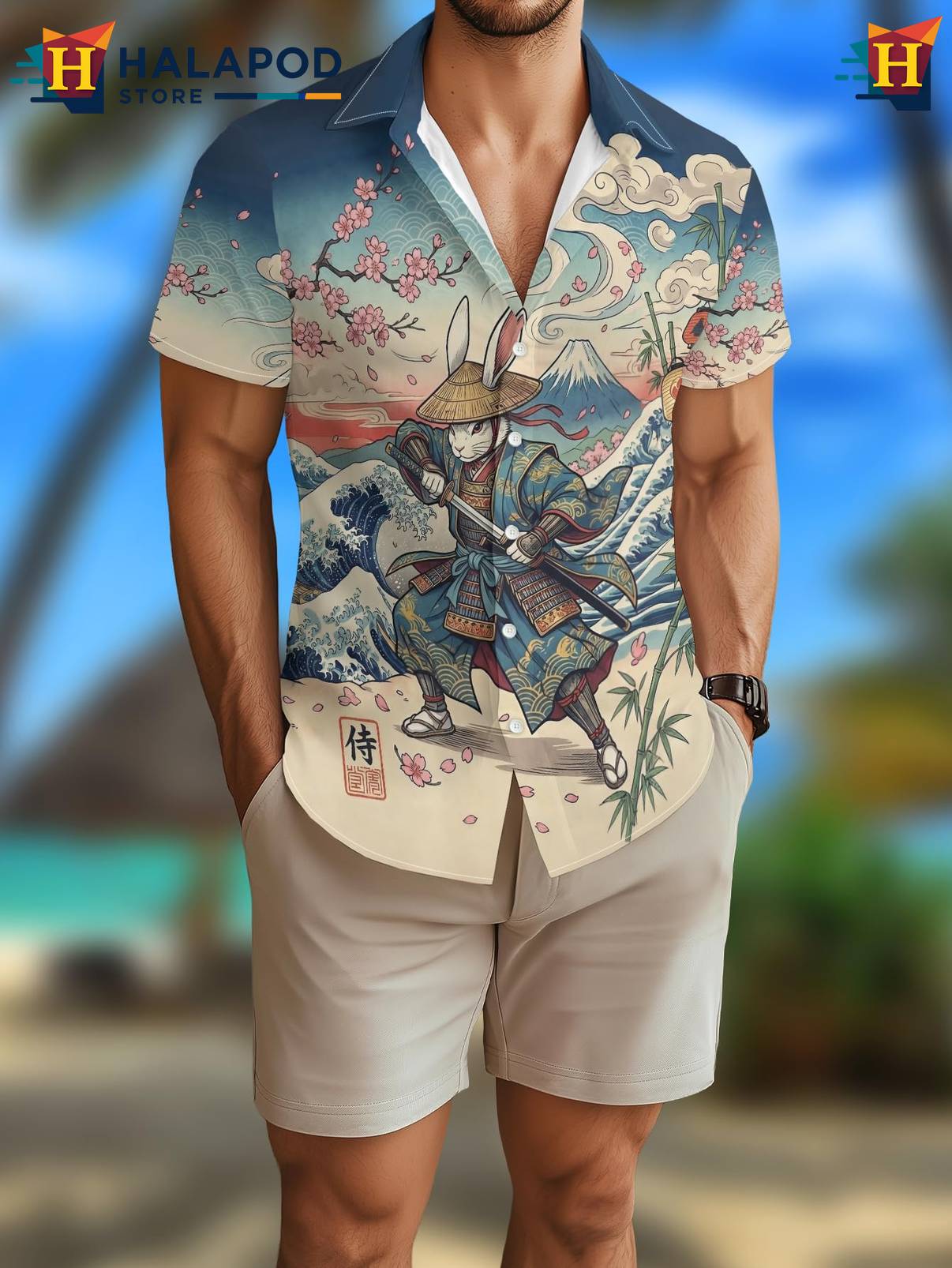 Blue Rabbit Japanese Tropical Shirt Tropical Beach Short Sleeve Casual Mens