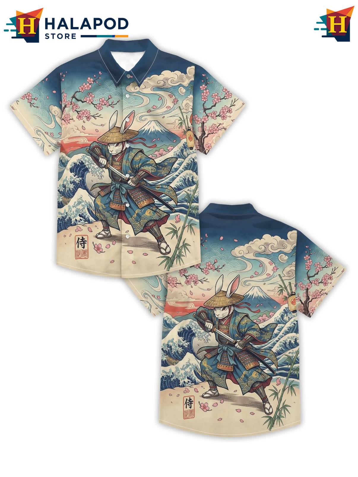 Blue Rabbit Japanese Short-sleeve button-up shirt Tropical Beach Short Sleeve Casual Mens