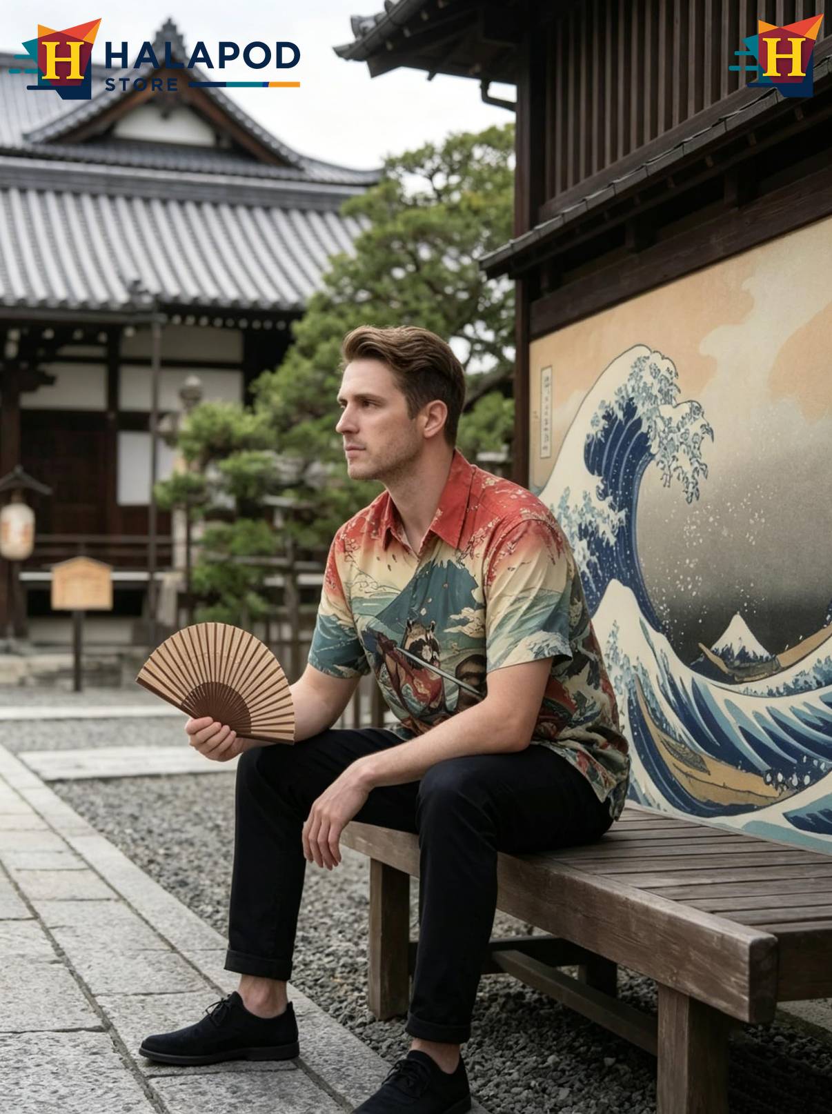 Blue Raccoon Japanese Short-sleeve button-up shirt Tropical Beach Short Sleeve Casual Mens