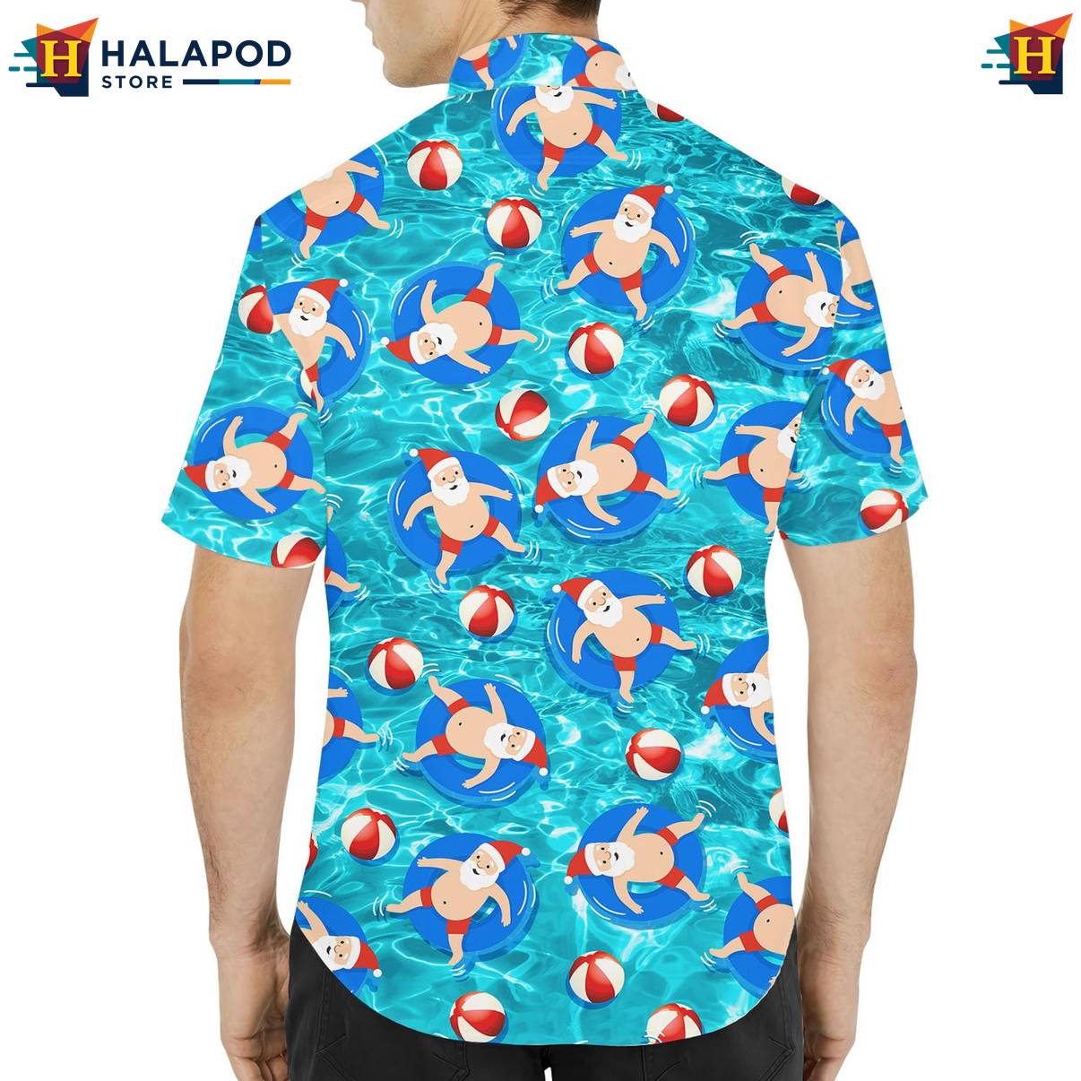 Blue Santa Pool Funny Short-sleeve button-up shirt Alien UFO Short Sleeve Button Down Men