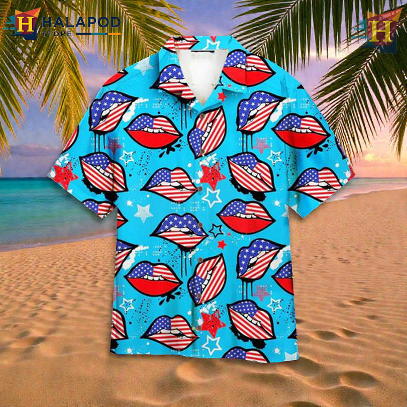 Button Up Tropical Shirts Featuring Bold American Sexy Lips Graphic Artwork