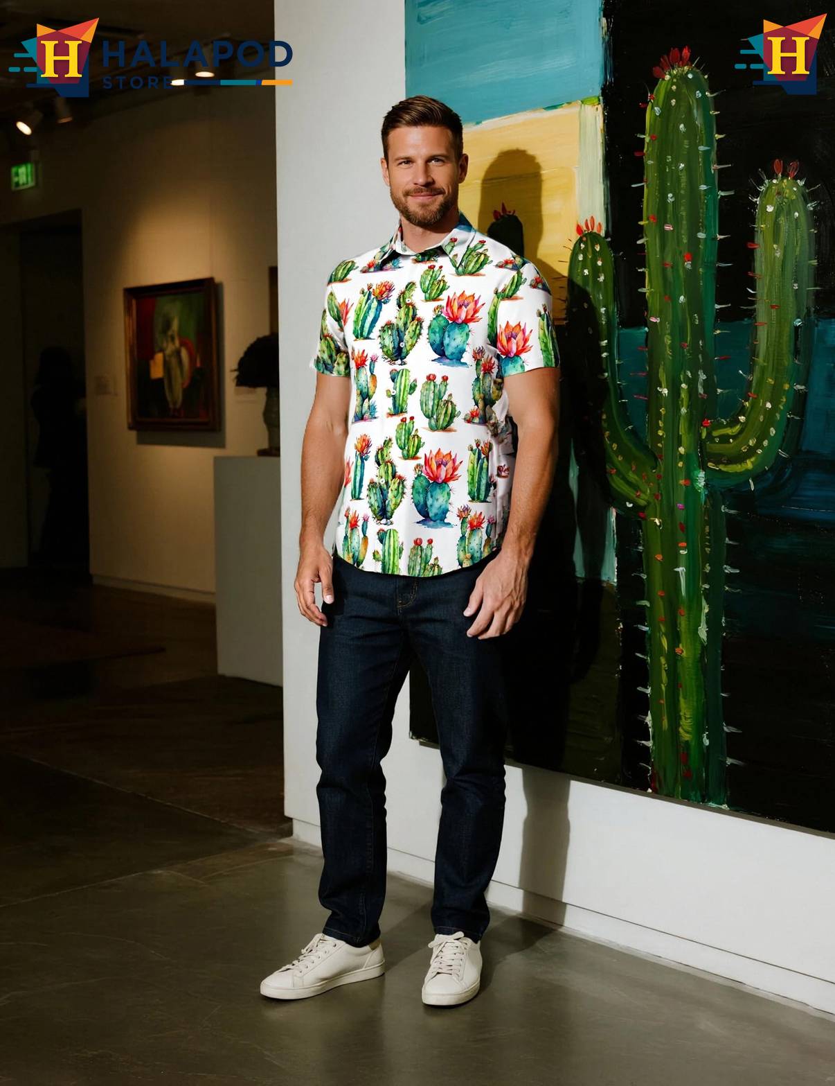 Cactus Tropical Aloha Shirt Mens Aloha Beach Button Down Short Sleeve