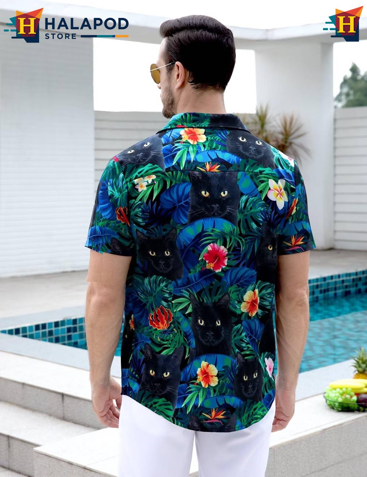 Cat Black Tropical Tropical Shirt Mens Beach Button Down Short Sleeve Tops