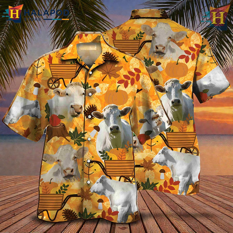 Charolais Cattle Lovers Autumn Style Best Hawaiian Shirt with Rustic Orange Tones