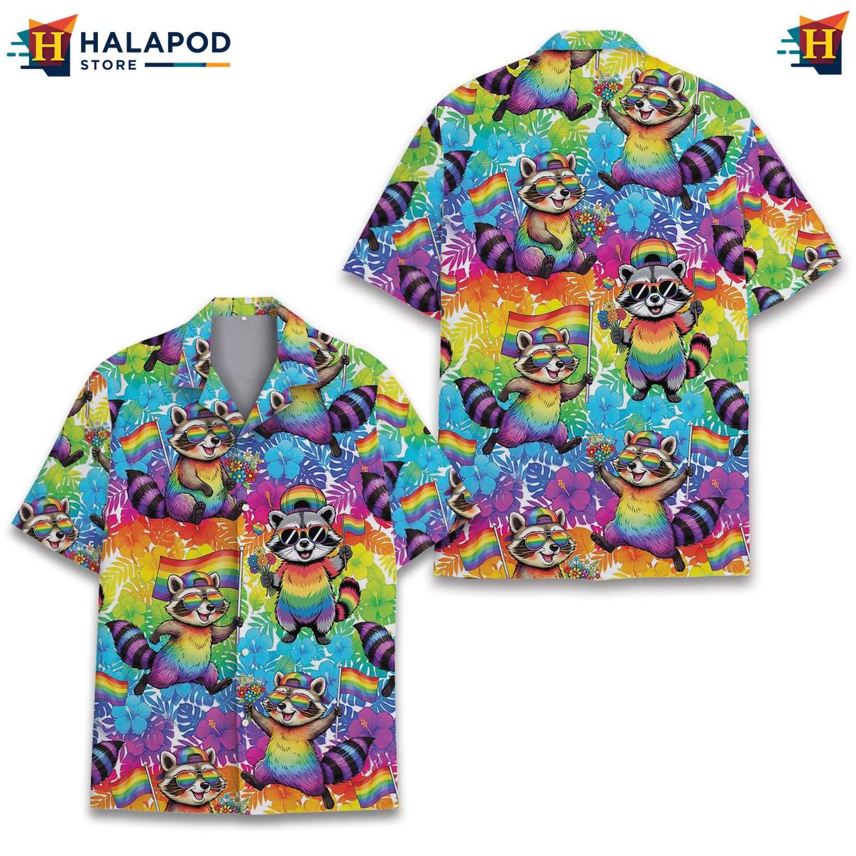 Cheerful Raccoon Tropical Shirt, Vibrant Summer Button Down For Beach Lovers