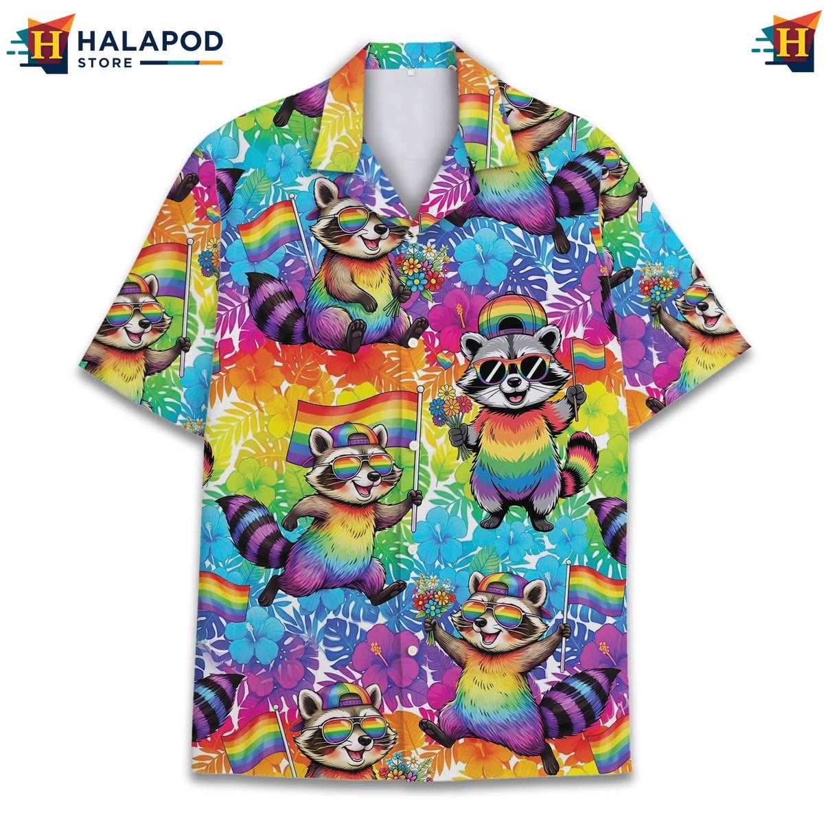 Cheerful Raccoon Aloha Shirt, Vibrant Summer Button Down For Beach Lovers