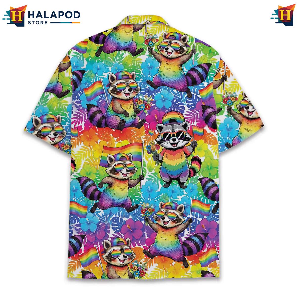 Cheerful Raccoon Short-sleeve button-up shirt, Vibrant Summer Button Down For Beach Lovers