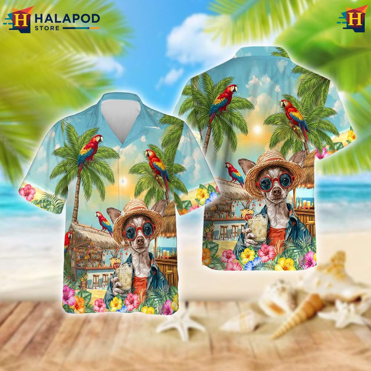 Chihuahua Dog Tropical Shirt Funny Pattern Mens Summer Beach Casual Clothing