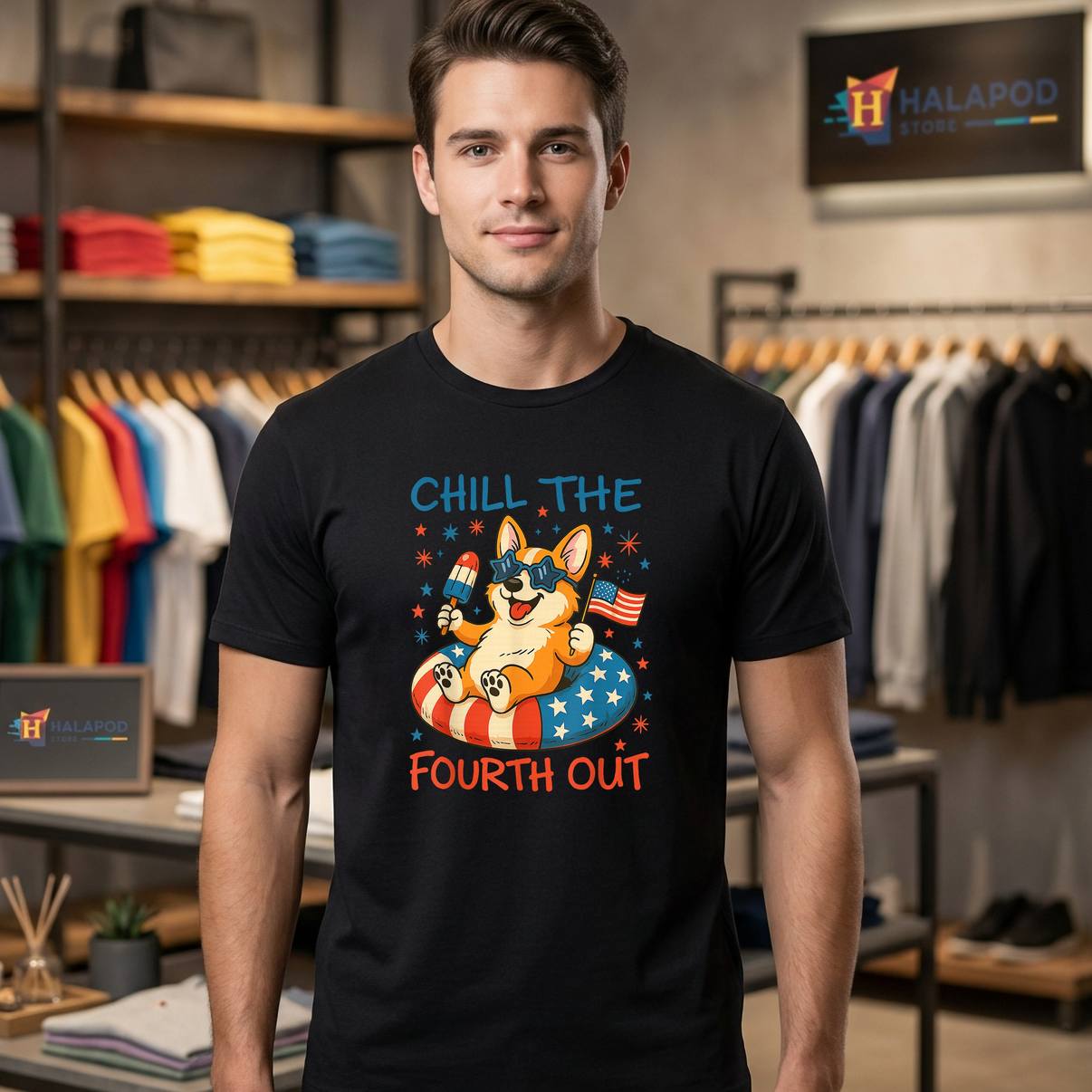Chill The Fourth Out Corgi Tee Shirt Cute Patriotic 4th Of July Graphic Men