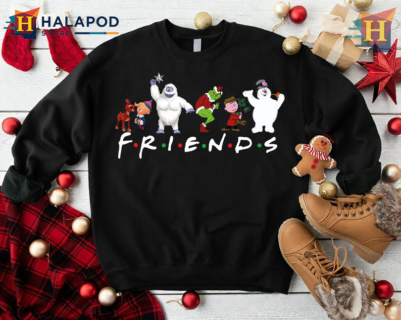 Christmas Tshirt For Family Cute Cartoon Friends Holiday Movie Sweatshirt Style