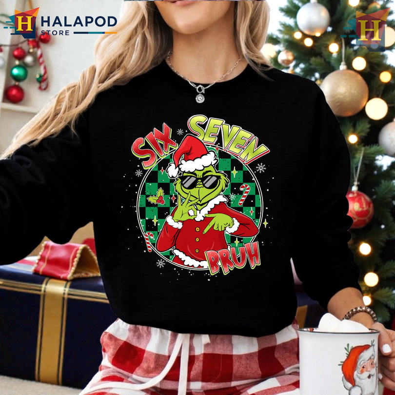 Christmas Tshirt For Family Six Seven Bruh 67 Meme Grinch Hands Funny Xmas Tee