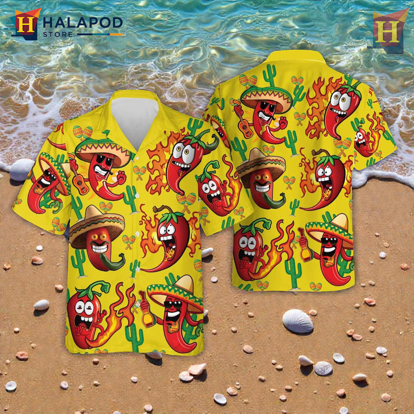 Cinco de Mayo Mexico Cactus Cool Hawaiian Shirts for Bright Yellow Beach Style