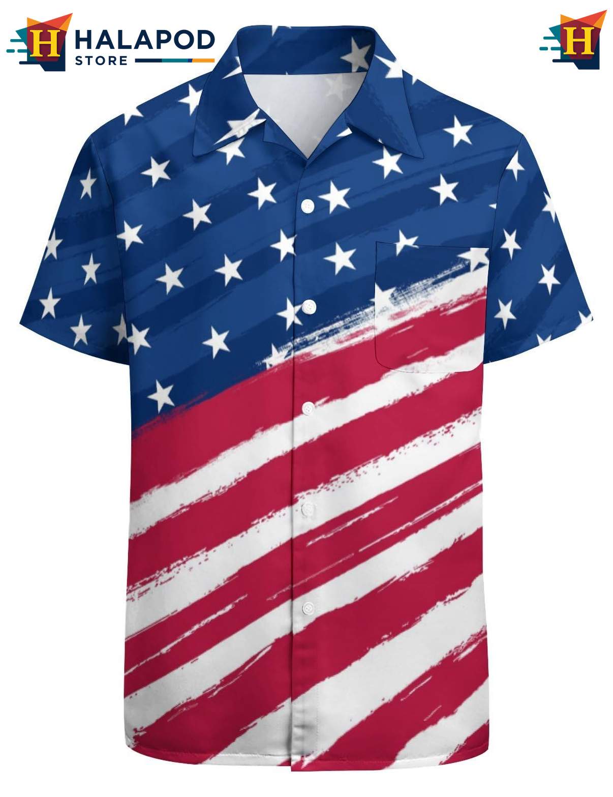 Classic American Aloha Shirt, Patriotic Button Up Tropical Shirt For Casual Gatherings