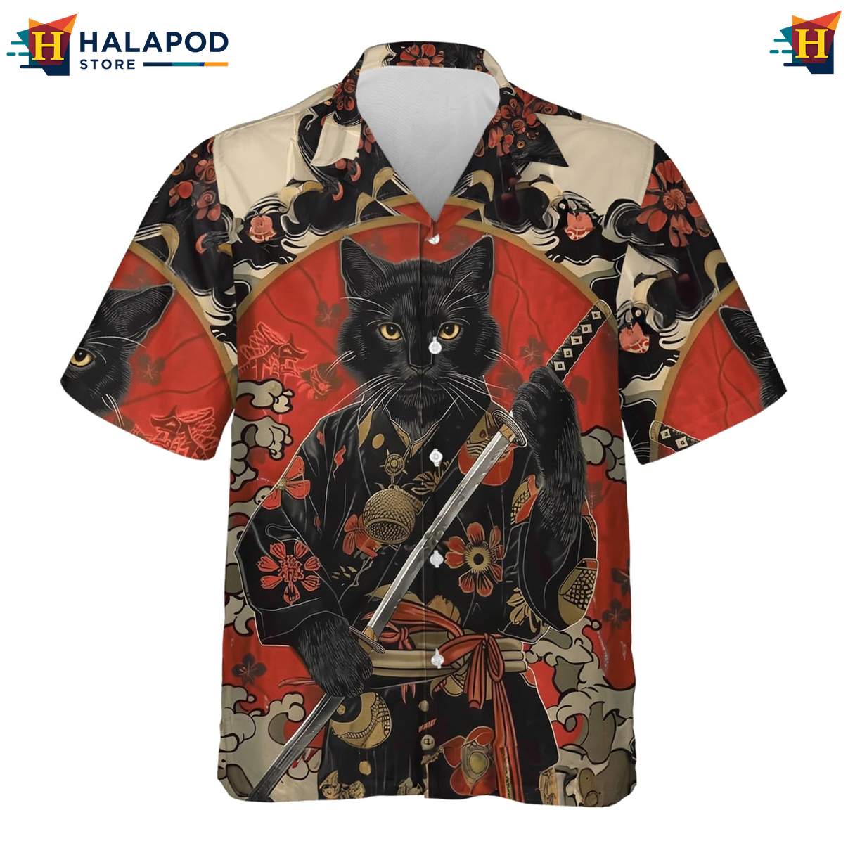Classic Samurai Japanese Warrior Shirt Mens Casual Hawaiian Button Down Tops
