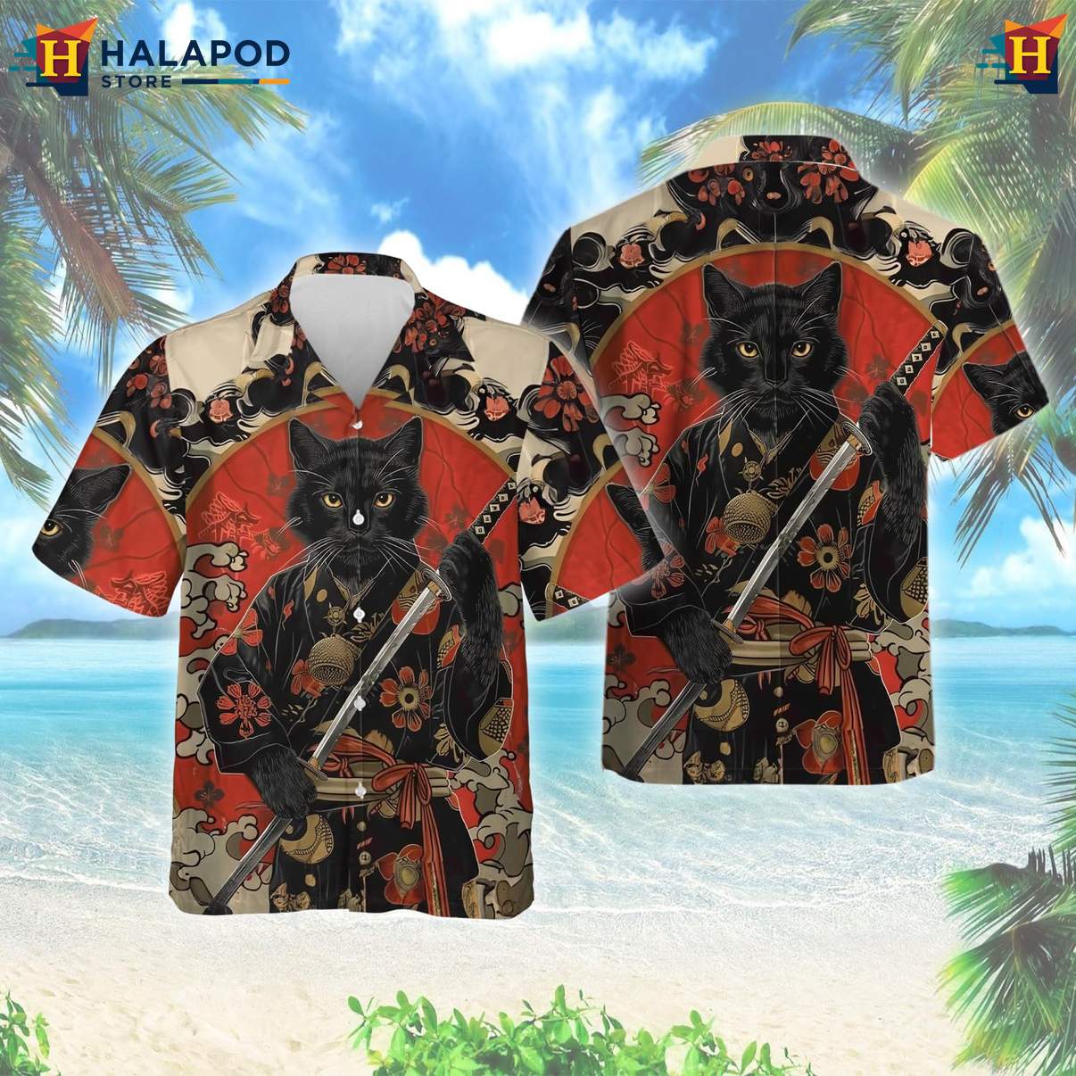 Classic Samurai Japanese Warrior Shirt Mens Casual Hawaiian Button Down Tops