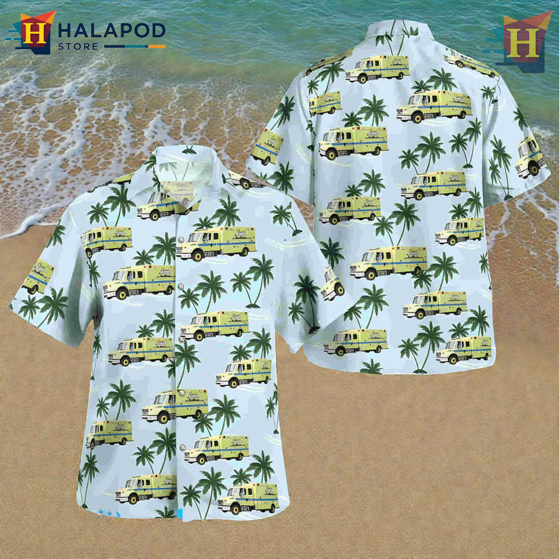 Cleveland EMS Pride Tropical Button Down Shirt with Bold Emergency Service Design