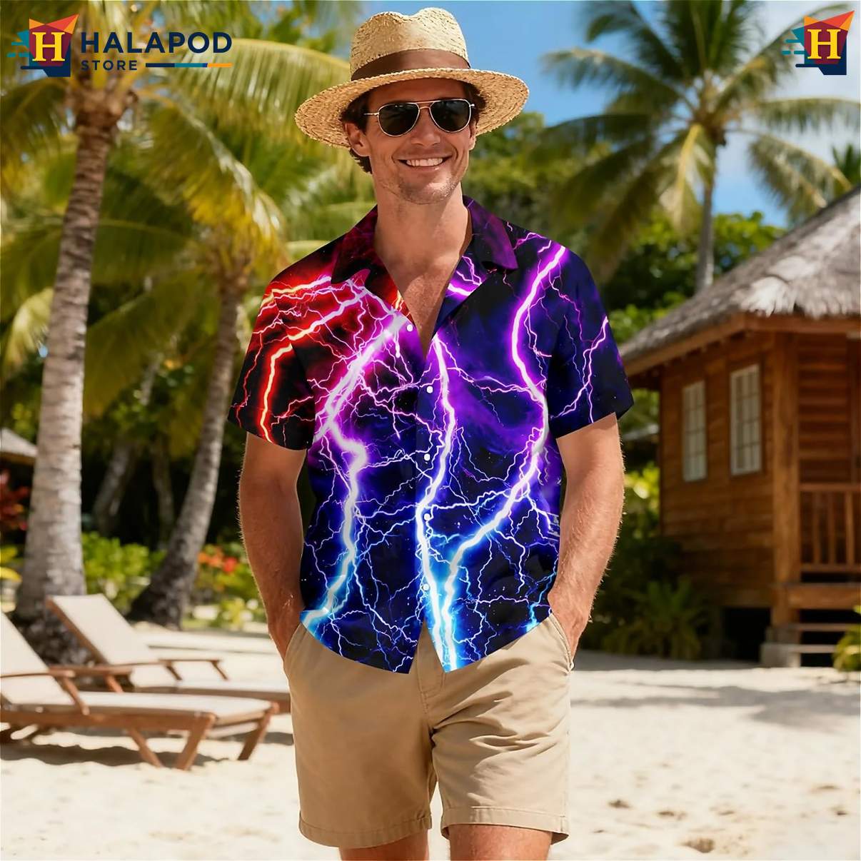 Colorful Lightning Tropical Short-sleeve button-up shirt Short Sleeve Floral Apparel
