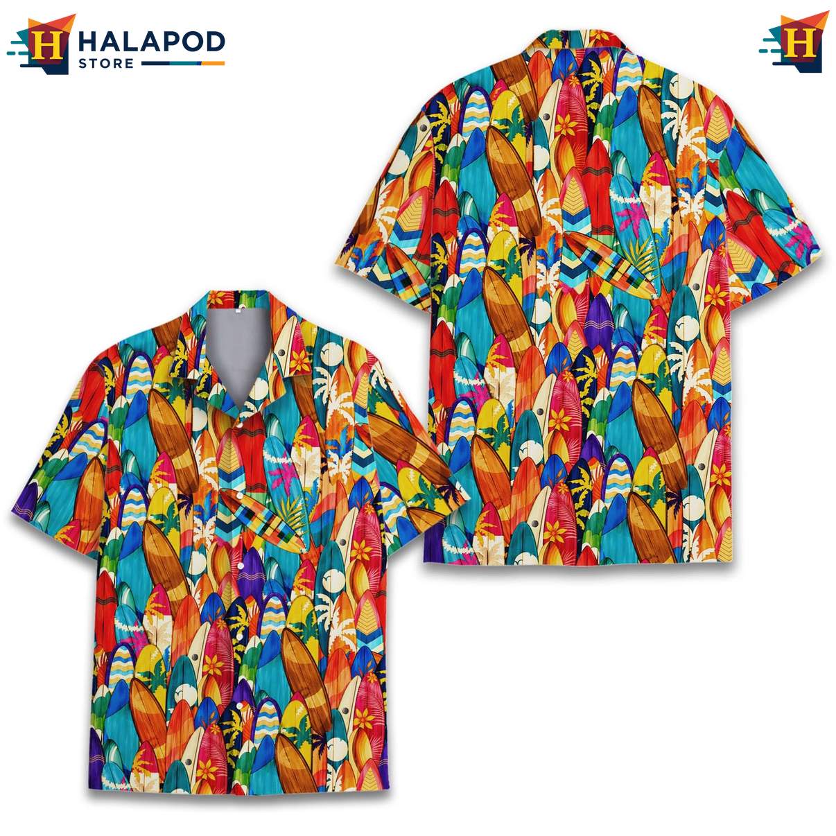 Colorful Surfboard Short-sleeve button-up shirt For Men, Vibrant Summer Beach Button Down