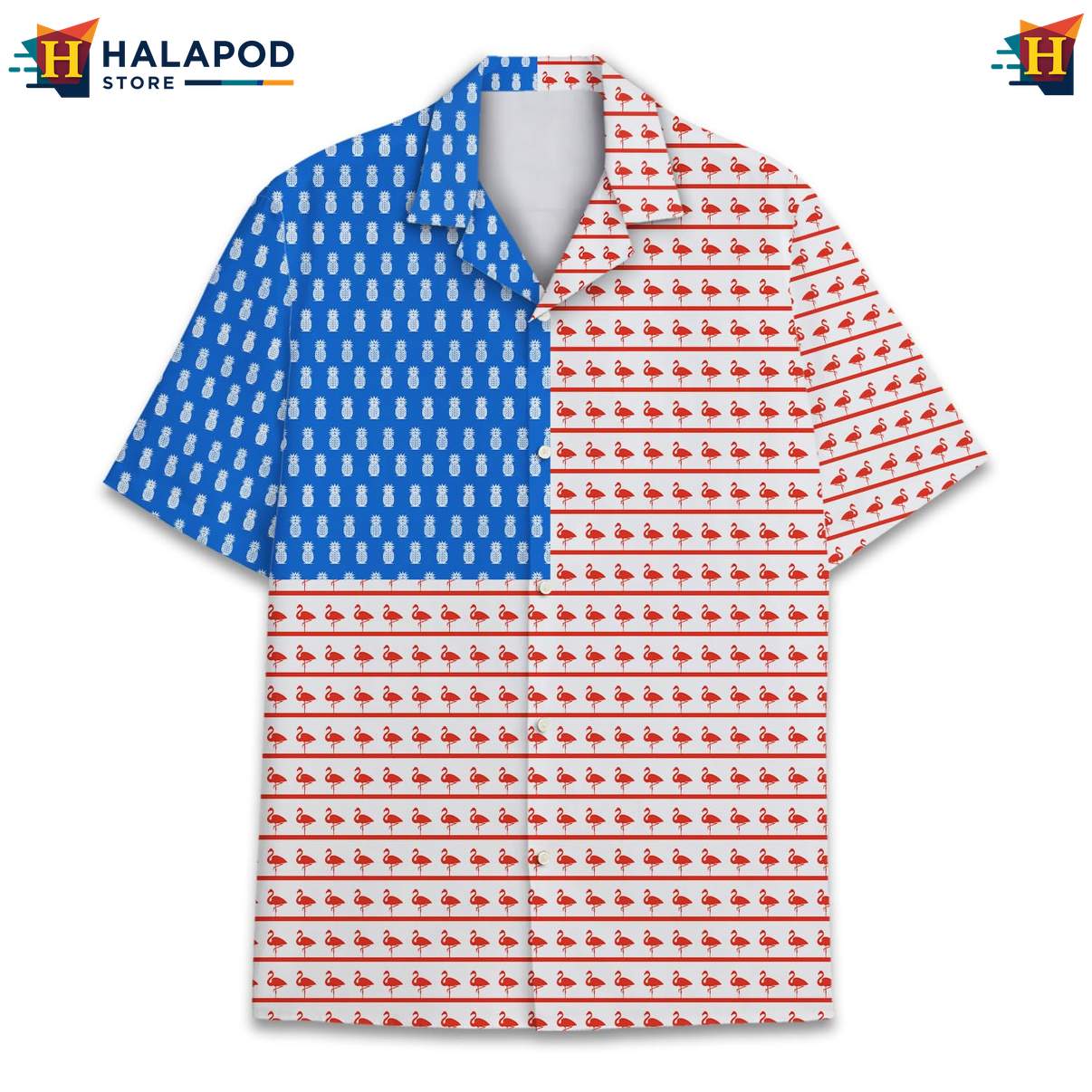 Cool Flamingo Tropical Shirt, Patriotic Red White Blue Design For 4th Of July Celebrations