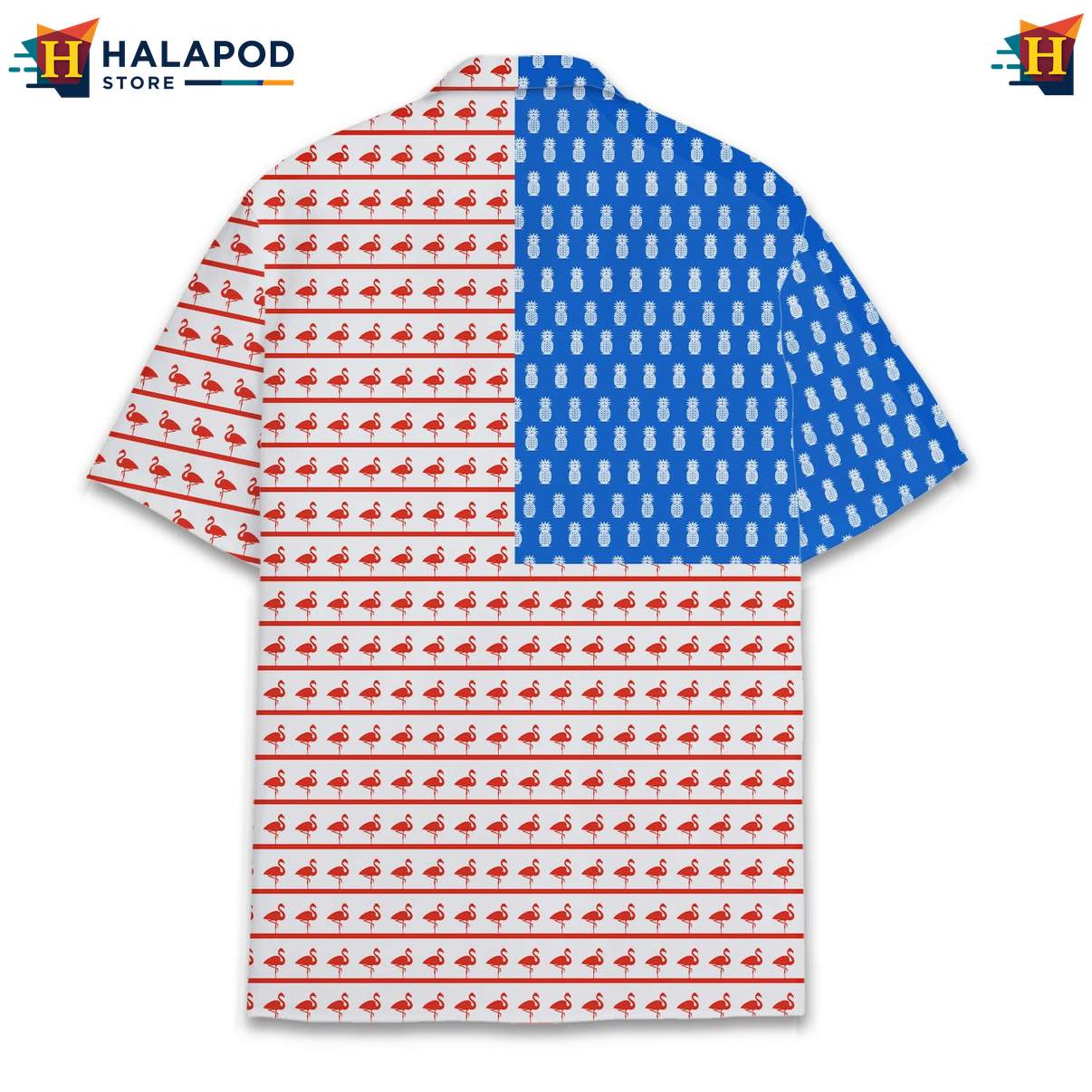Cool Flamingo Aloha Shirt, Patriotic Red White Blue Design For 4th Of July Celebrations