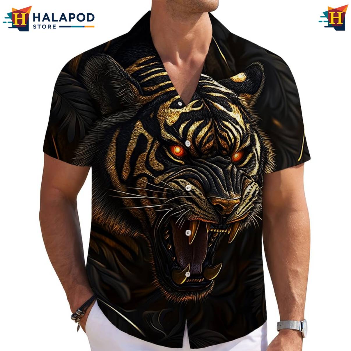 Cool Tiger Tropical Short-sleeve button-up shirt Mens Short Sleeve Floral Button Down Mens